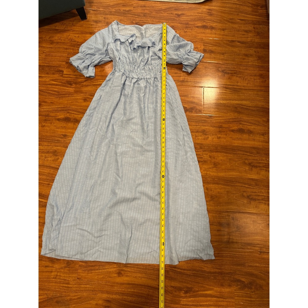VTG Peasant Blue Prairie Dress Long Maxi Short Sleeve Embroidered Size M/L - Picture 15 of 16
